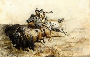 buffalo hunter Charles Marion Russell American Indians Oil Paintings
